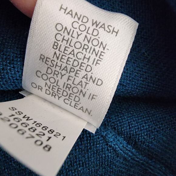 J. Jill Women’s Cardigan Sweater Large Wool Blend Teal V Neck Three Button Knit - Picture 10 of 10